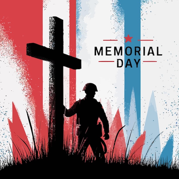 a poster for memorial day with a soldier walking past it