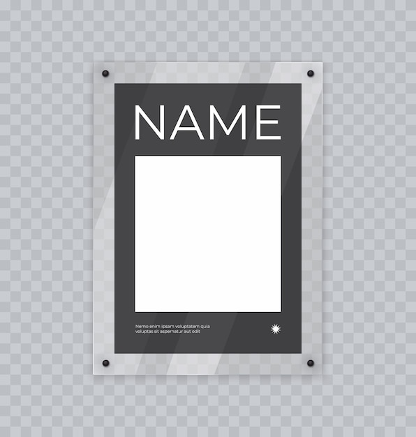 Poster mockup in acrylic frame realistic glass display for banner or photo hanging on the wall