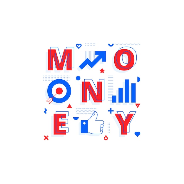 Poster Money geometric font in memphis style