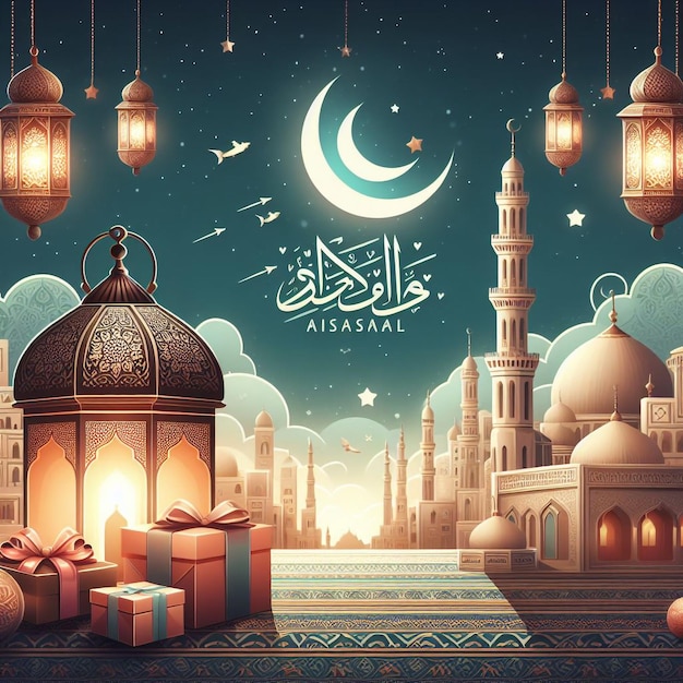 a poster for the month of 2010 with a mosque and a mosque with a moon in the background