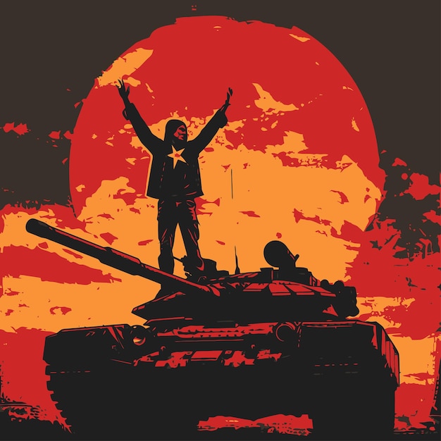 Vector a poster for the movie the movie with a man standing next to a tank