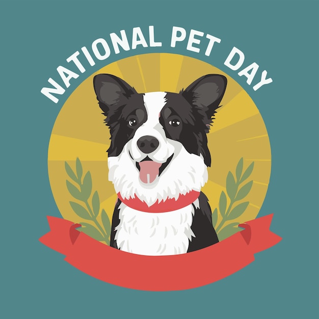 a poster for national pet day with a red ribbon around it