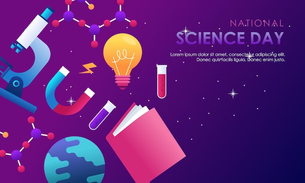 A poster for national science day with a globe and a light bulb.