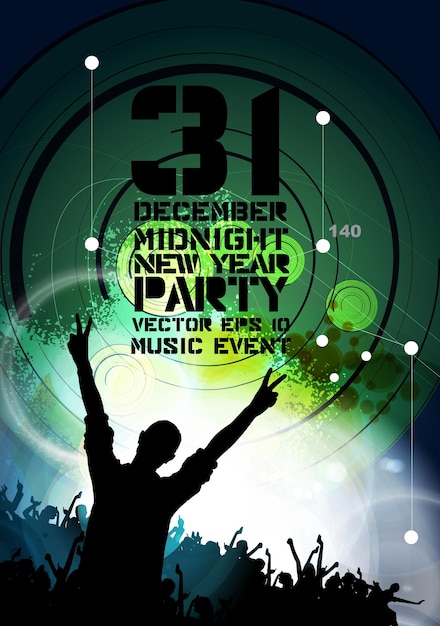 Vector a poster for the new year party with a man raising his arms