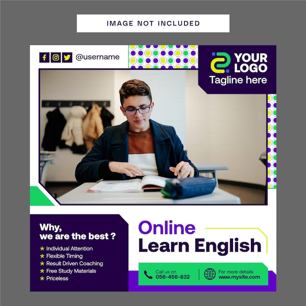 A poster for online learn english social media template