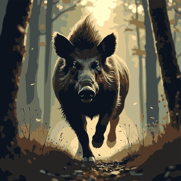 Vector a poster for a pig with a picture of a pig running through the woods