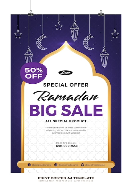 poster print A4 template for promotion ramadan season Premium Vector