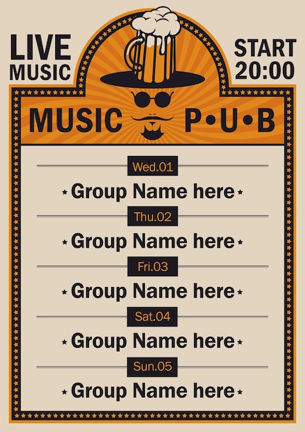 Poster for the pub with live music