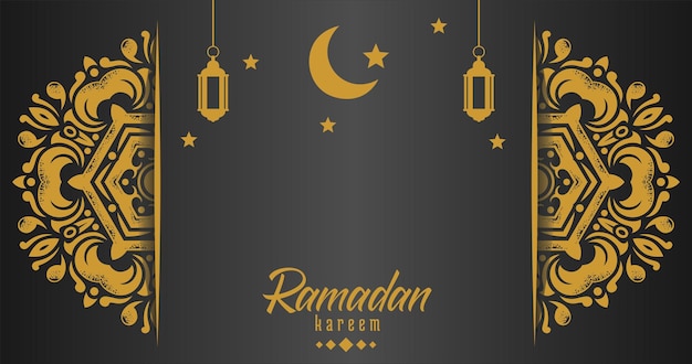 A poster for ramadan kareem with a crescent moon and stars.