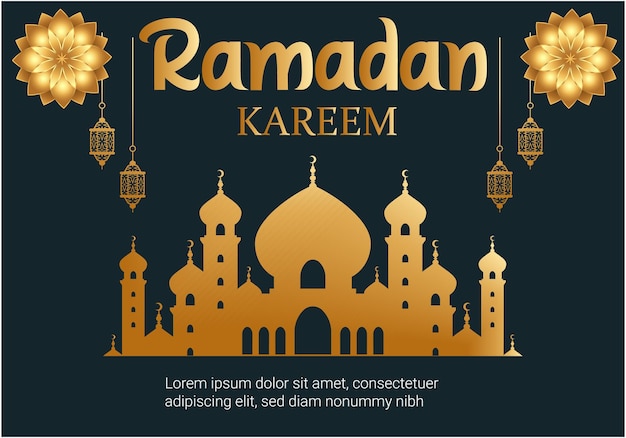 A poster for ramadan kareem with a gold background.