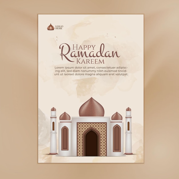 A poster for ramadan with a mosque and the words happy ramadan