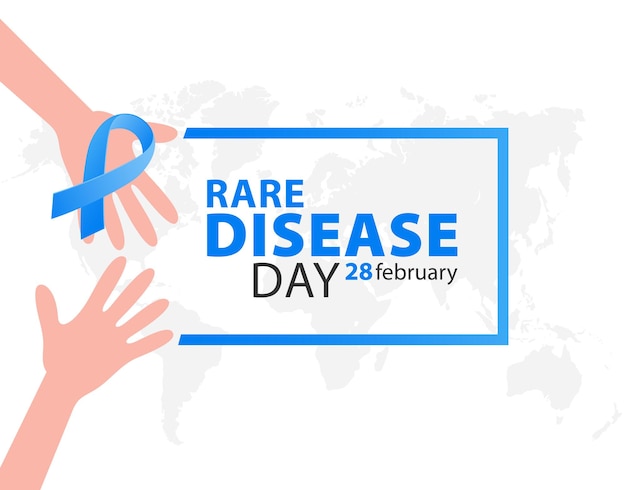 poster for rare disease awareness day with hands and symbol ribbon