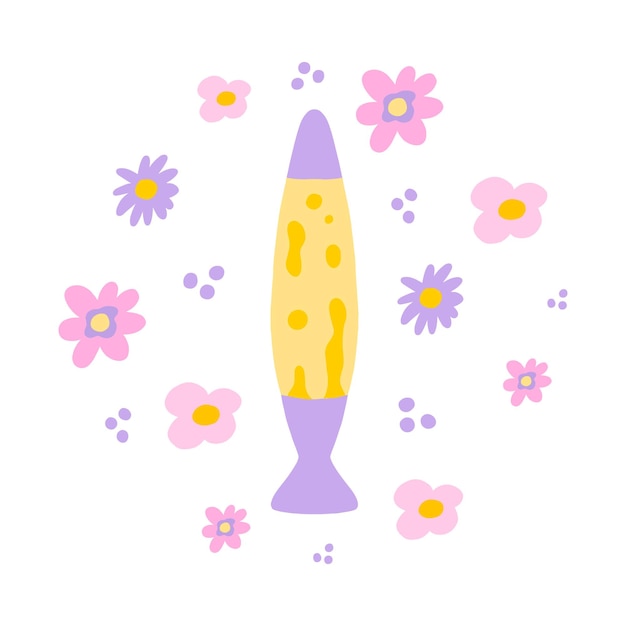 Poster in retro style Lava lamp in the style of the 60s 70s Vector illustration Lava lamp with flowers