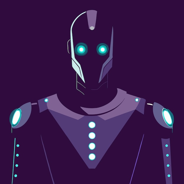 Vector a poster of a robot with blue eyes and a purple background