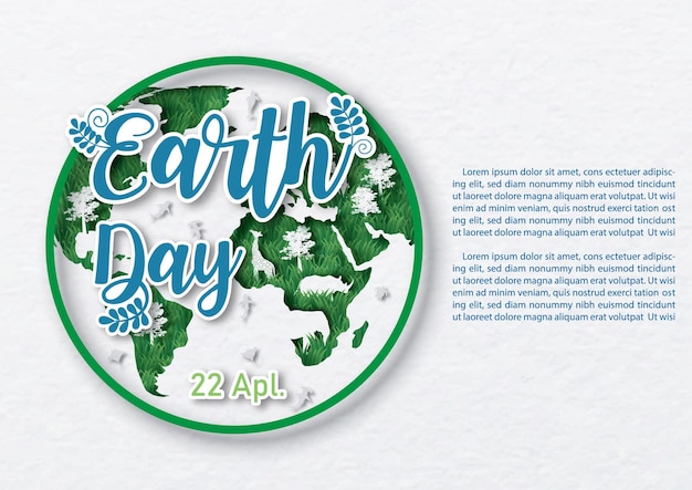 Vector poster's campaign of world earth day in paper cut style with wording on white pattern background