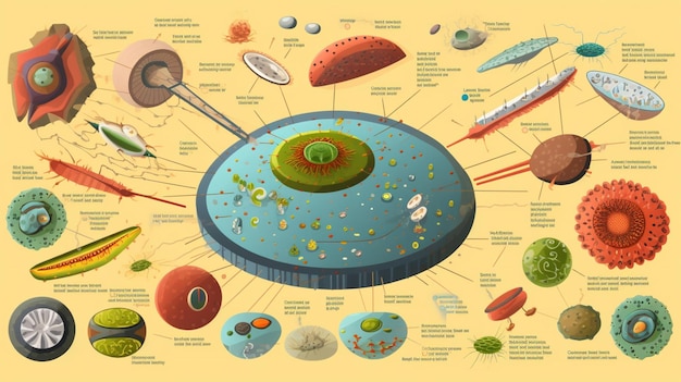 a poster of a scientific illustration of a planet with different planets and bacteria