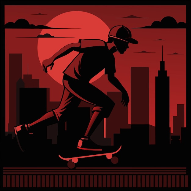 Vector a poster for a skateboarder with a city background and a city in the background