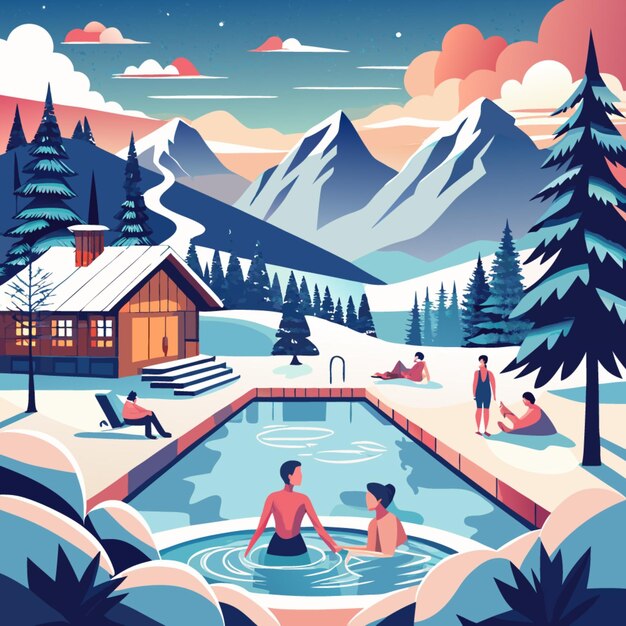 Vector a poster for a ski resort with a couple in the snow