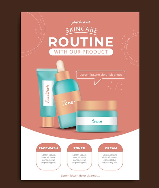 a poster for skin care with products with pink background and description interaction content ideas