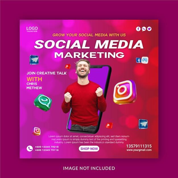 A poster for social media marketing with a man on the cover.