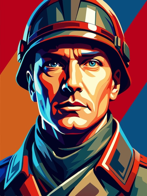 Vector a poster of a soldier with a red and blue background