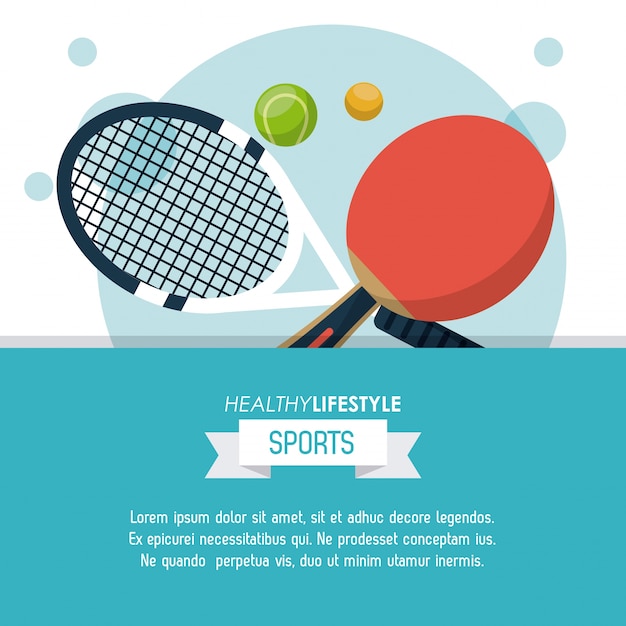 poster of sports with rackets and of tennis and ping pong balls