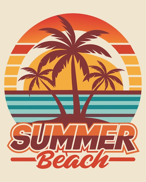 a poster for summer beach with palm trees in the background