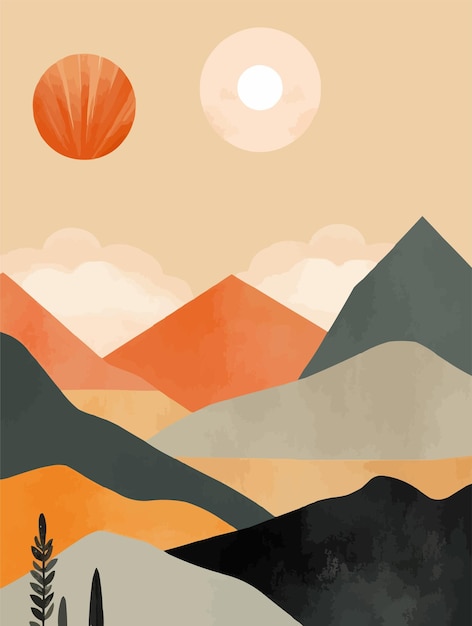 a poster for a sunset with a mountain in the background