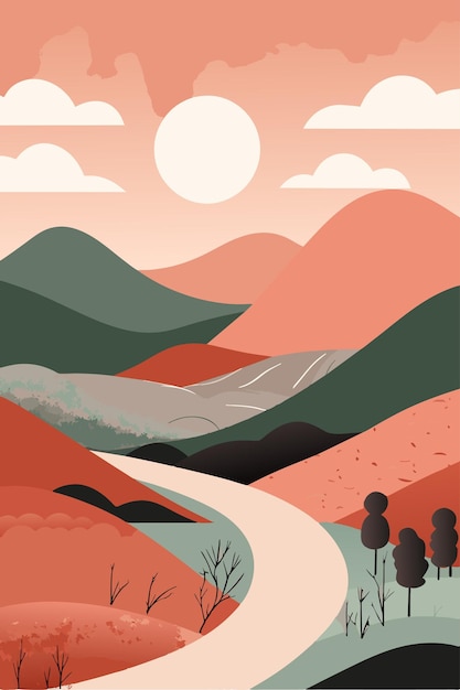 Vector a poster for a sunset with a mountain in the background