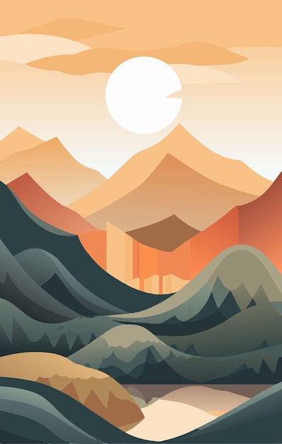 a poster for a sunset with a mountain in the background