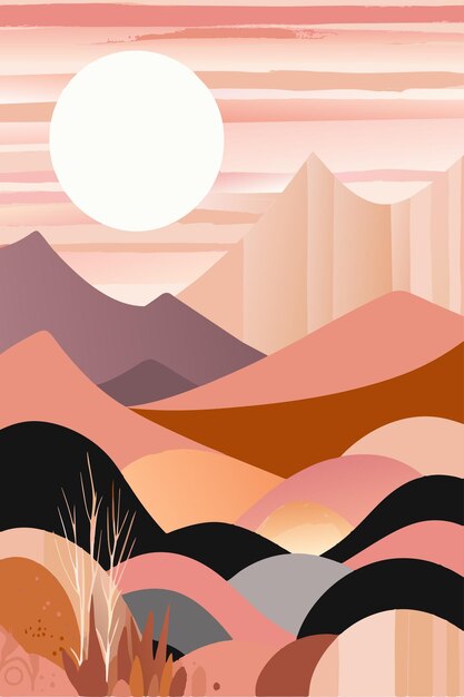 Vector a poster for a sunset with a mountain in the background