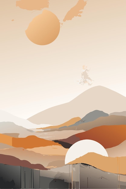 a poster for a sunset with a mountain in the background