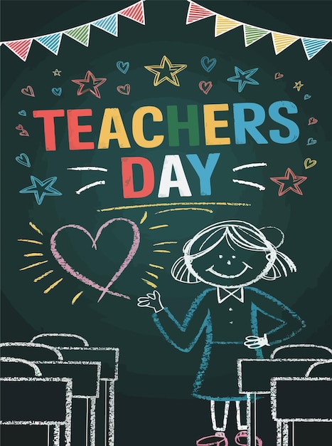 a poster for teachers day day with a girl and hearts on it