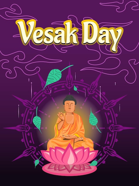 Poster template design with illustration of meditating buddha for waisak day