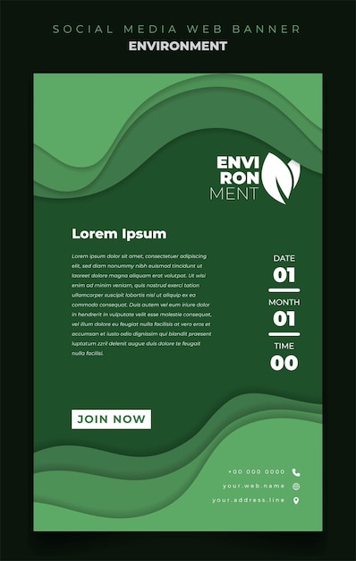 Poster template in portrait with green paper cut background for environment design