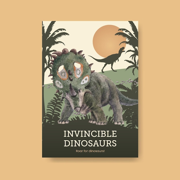 Poster template with dinosaur concept,watercolor style