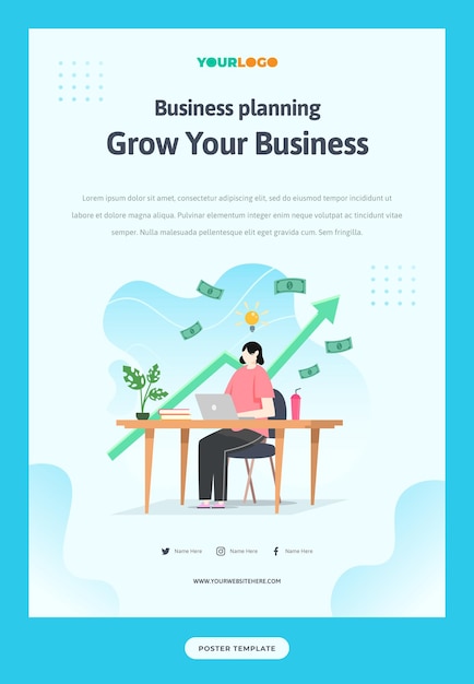 Poster Template with flat Character, statistics illustration Growing Business