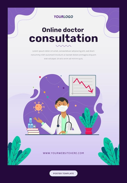 Poster template, with illustration character, book, plants and statistic