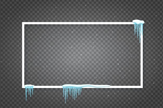 Poster template with realistic snow and icicles. Beautiful winter christmas background