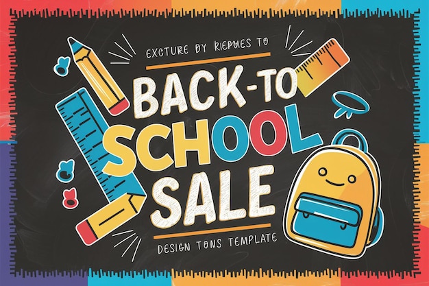 a poster that says back to school with a cartoon drawing of a school sale sign