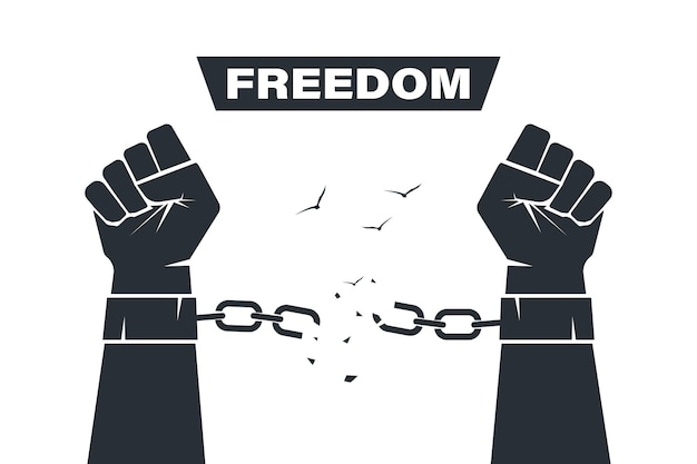 Vector a poster that says freedom in handcuffs with a hand holding a chain