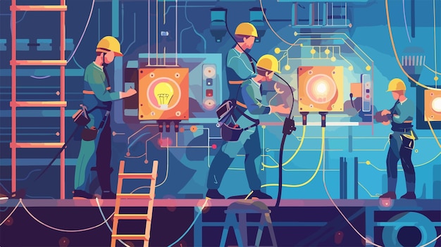 a poster of three workers working in a factory