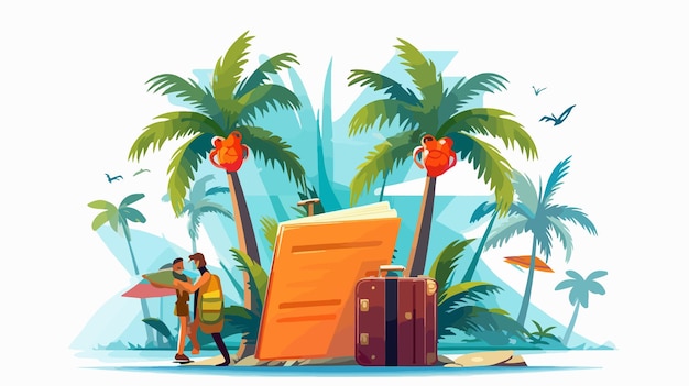 Vector a poster for a travel guide with a man carrying a suitcase and a suitcase