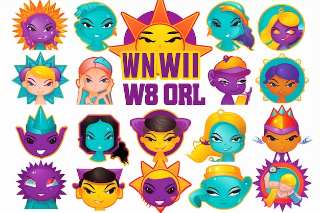 a poster of various characters including the wp w w w w w w w