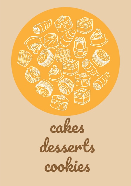 Poster vector template with cakes Advertising for bakery shop or cafe