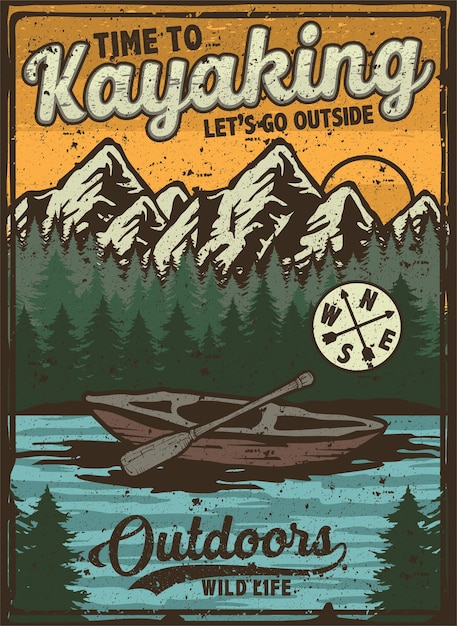 Poster vintage retro camp fishing hiking hunting climbing kayaking canoeing adventure outdoor