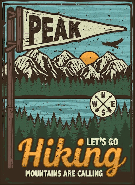 Poster vintage retro camp fishing hiking hunting climbing kayaking canoeing adventure outdoor