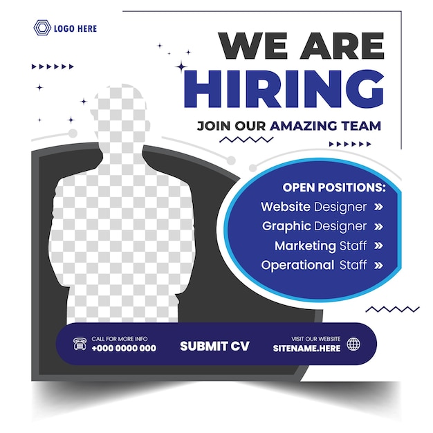 Poster for we are hiring. employees needed. Social media template job vacancy recruitment Free Vecto