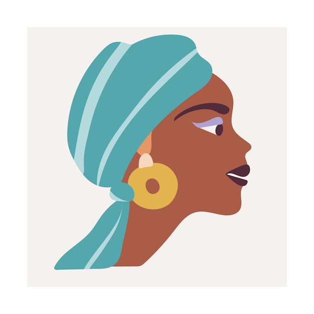 Poster with an abstract female African portrait in a turban and large earrings