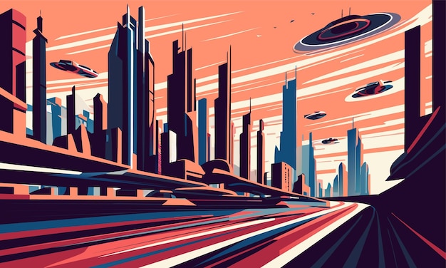 Vector a poster with a bright color that is based on a futuristic space landscape